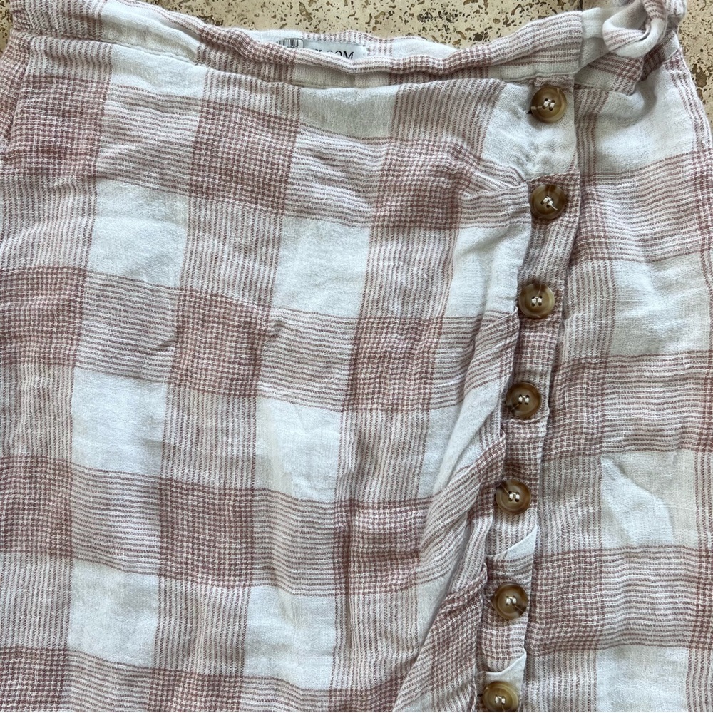 Anthro Heartloom Bently Red Pink Gingham Plaid High Waist Skirt Tie Coverup S - Picture 5 of 8